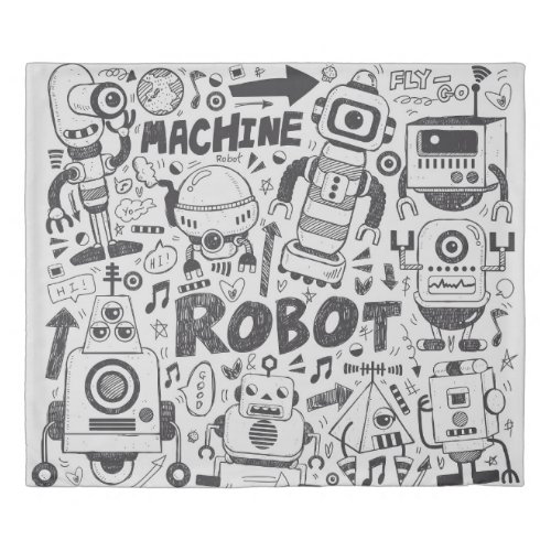 doodle robot element illustrator line tools drawi duvet cover
