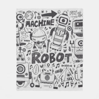 doodle robot element, illustrator line tools drawi fleece blanket