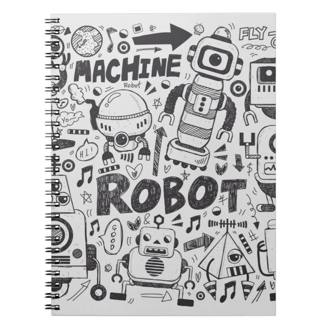 doodle robot element, illustrator line tools drawi notebook (Front)