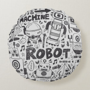 doodle robot element, illustrator line tools drawi round pillow