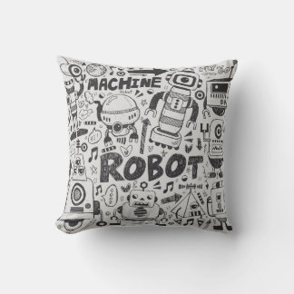 doodle robot element, illustrator line tools drawi throw pillow