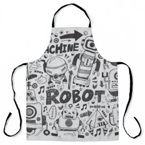 Doodle Robot Illustrator Drawing Apron