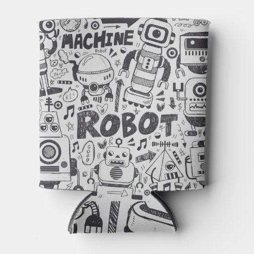 Doodle Robot Illustrator Drawing Can Cooler
