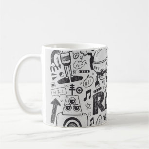 Doodle Robot Illustrator Drawing Coffee Mug