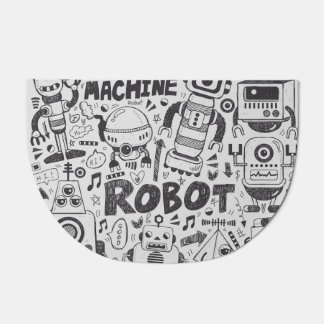 Doodle Robot Illustrator Drawing Doormat