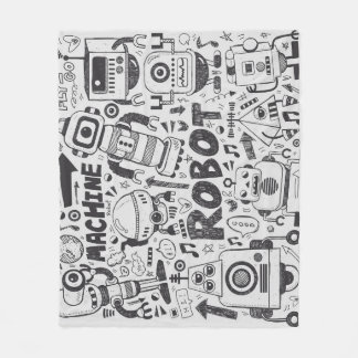 Doodle Robot Illustrator Drawing Fleece Blanket