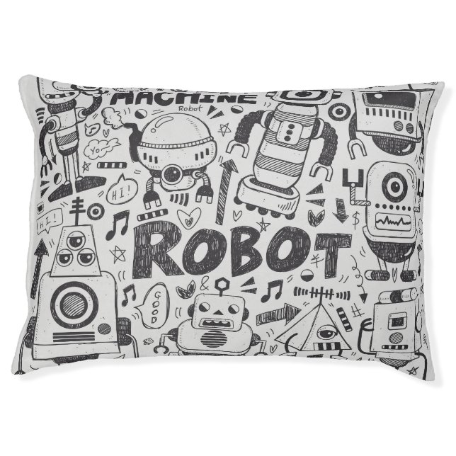 Doodle Robot Illustrator Drawing Pet Bed (Front)