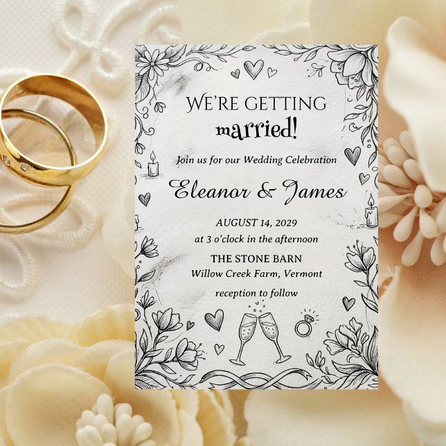 Doodle Romantic Rustic Hand Drawn Wedding  Invitation (Creator Uploaded)