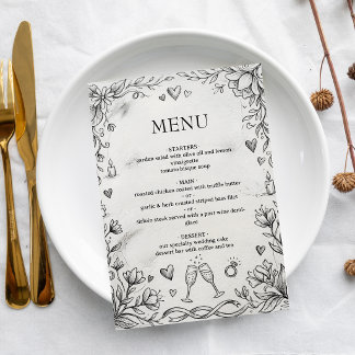 Doodle Romantic Rustic Hand Drawn Wedding Menu