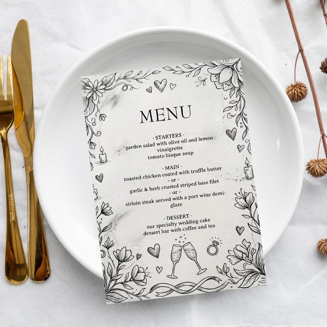 Doodle Romantic Rustic Hand Drawn Wedding  Menu (Creator Uploaded)