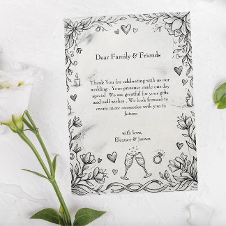 Doodle Romantic Rustic Hand Drawn Wedding Thank You Card