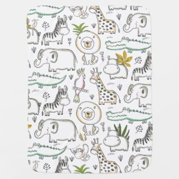 Doodle Safari Animals Baby Blanket by Charmworthy at Zazzle