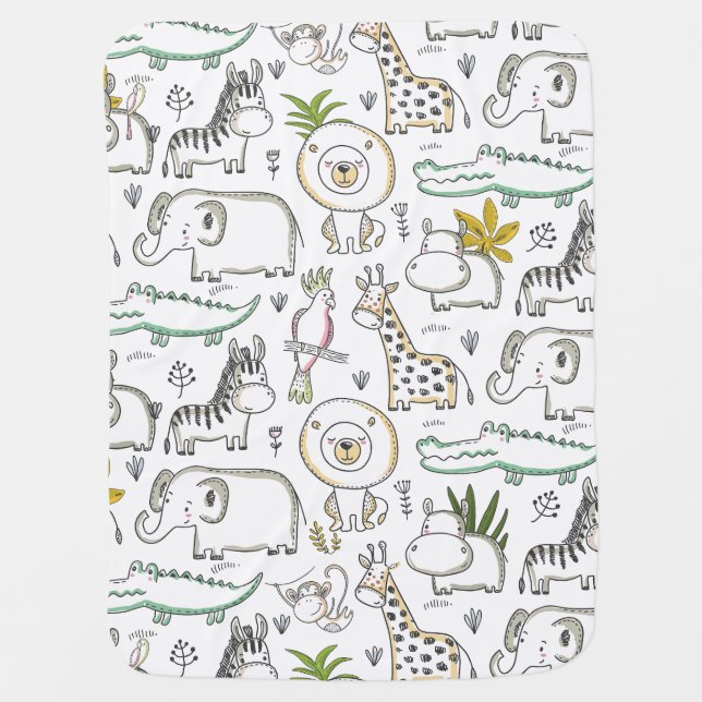 Doodle Safari Animals Baby Blanket (Front)
