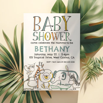 Doodle Safari Baby Shower Invitation by Charmworthy at Zazzle