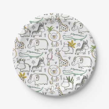 Doodle Safari Baby Shower Paper Plates by Charmworthy at Zazzle
