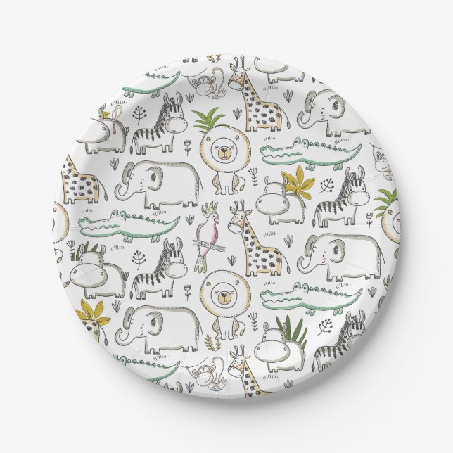 Doodle Safari Baby Shower Paper Plates (Front)