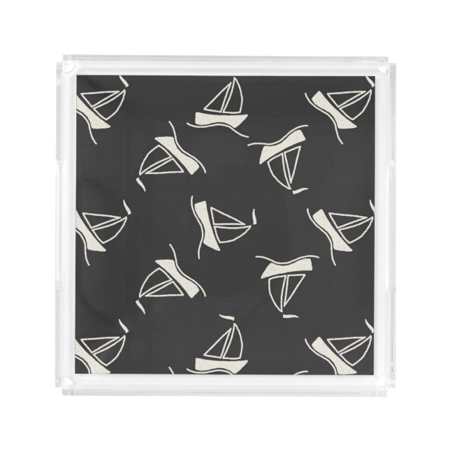 Doodle Sailboat Pattern Acrylic Tray (Front)