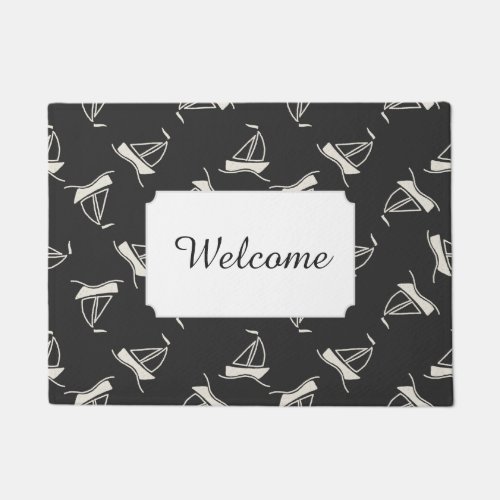 Doodle Sailboat Pattern  Add Your Text Doormat