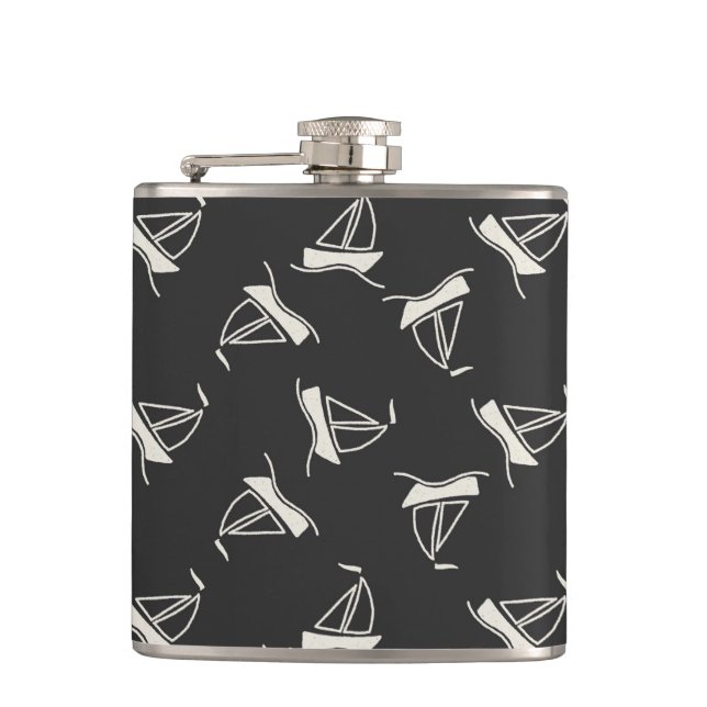 Doodle Sailboat Pattern Hip Flask (Front)