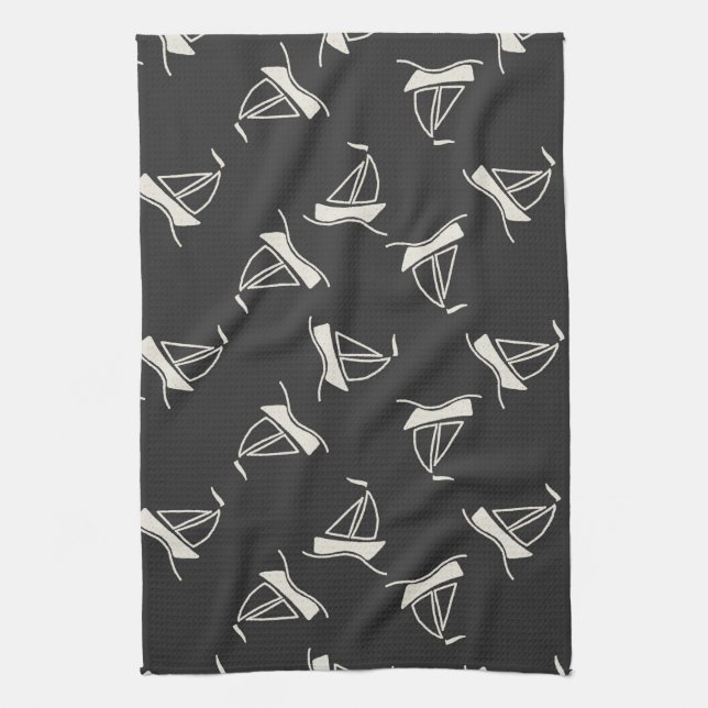Doodle Sailboat Pattern Kitchen Towel (Vertical)
