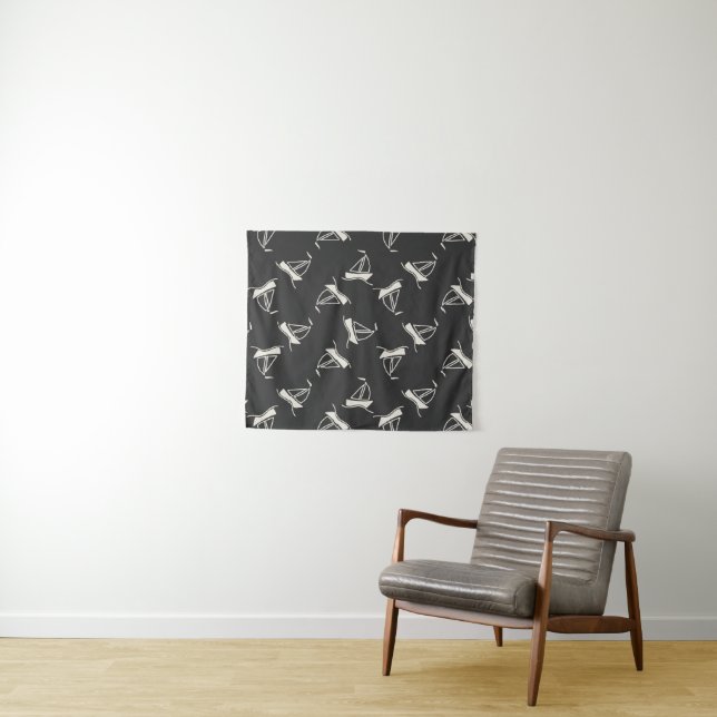 Doodle Sailboat Pattern Tapestry (In Situ (Horizontal))
