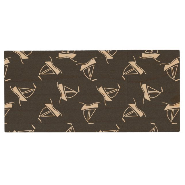Doodle Sailboat Pattern Wood USB Flash Drive (Front)