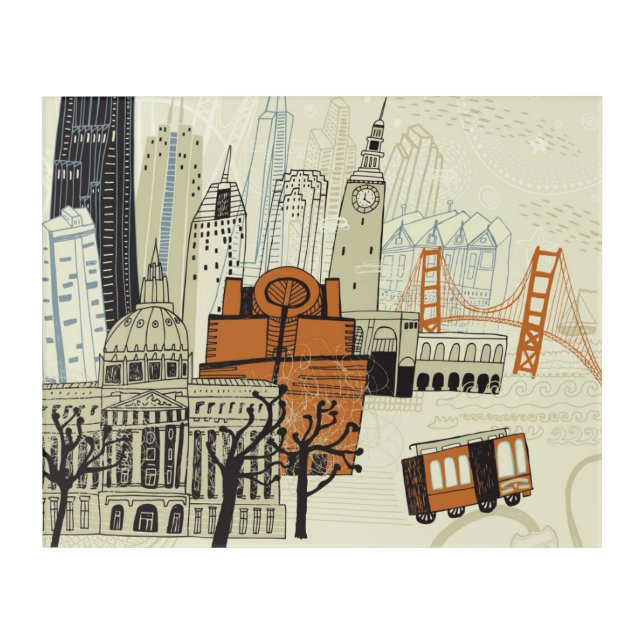 Doodle San Francisco Scene Acrylic Print (Front)