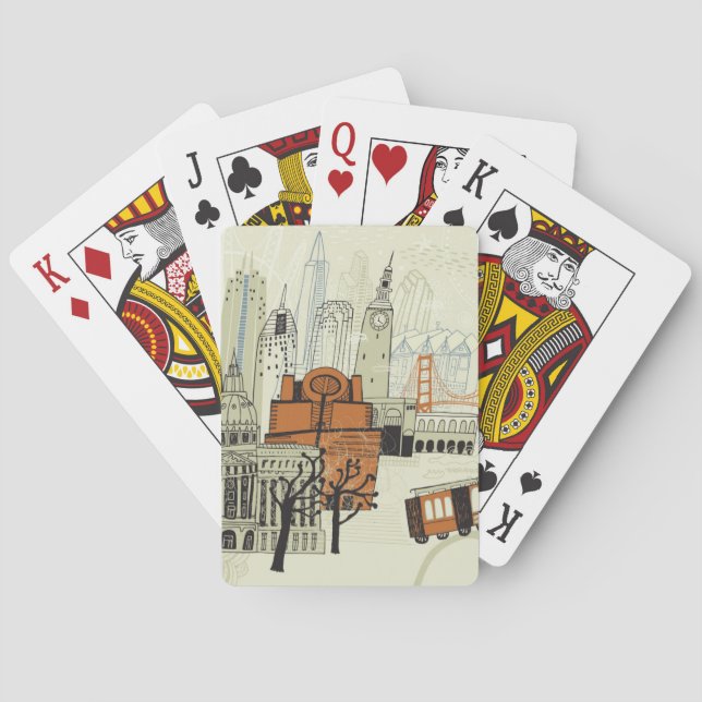 Doodle San Francisco Scene Poker Cards (Back)