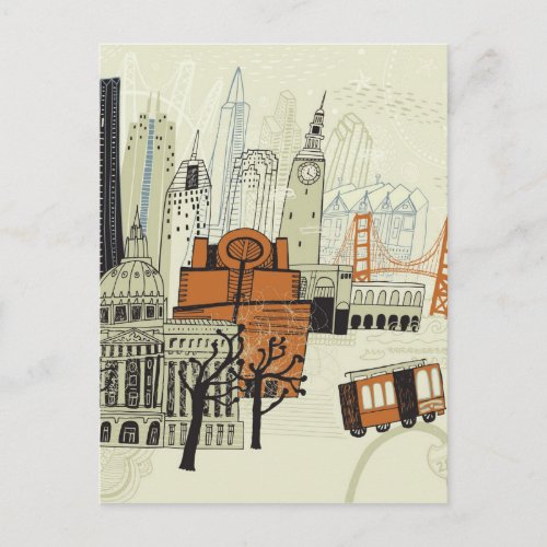 Doodle San Francisco Scene Postcard