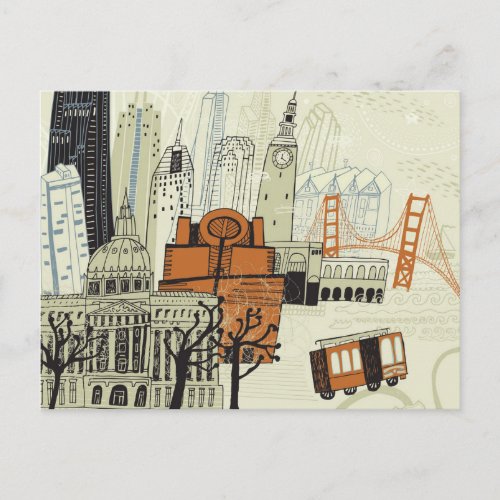 Doodle San Francisco Scene Postcard