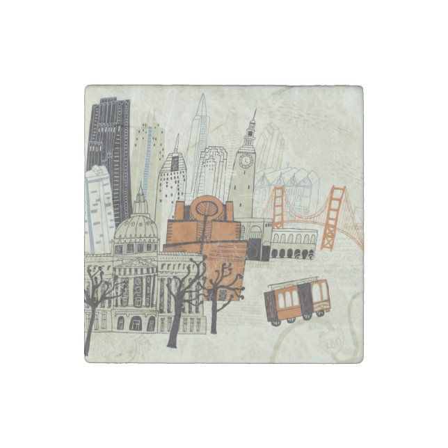 Doodle San Francisco Scene Stone Magnet (Front)