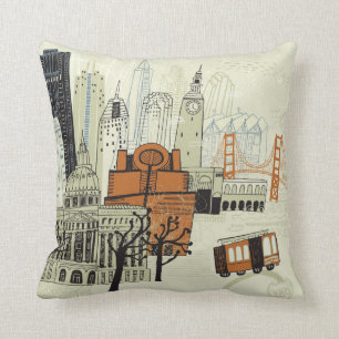 Doodle San Francisco Scene Throw Pillow