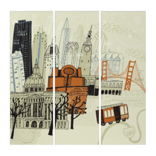 Doodle San Francisco Scene Triptych