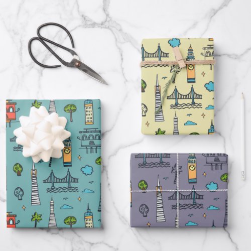 Doodle San Francisco Wrapping Paper Set of 3