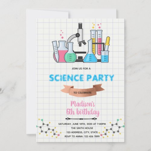 Doodle science birthday invitation