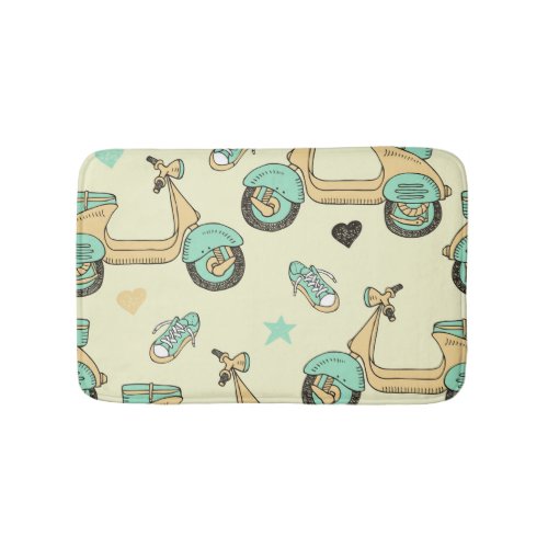 Doodle scooter playful seamless pattern bath mat