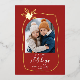 Doodle Scribble Christmas 4 Photo Hand Drawn  Foil Holiday Card