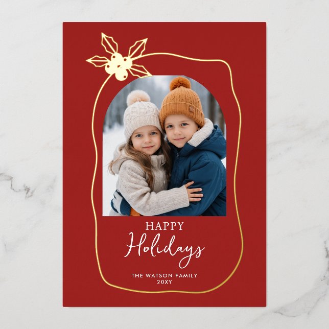 Doodle Scribble Christmas 4 Photo Hand Drawn  Foil Holiday Card (Front)