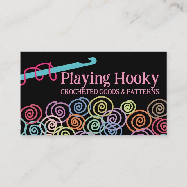 Doodle scribble yarn crochet hook craft show business card (Front)