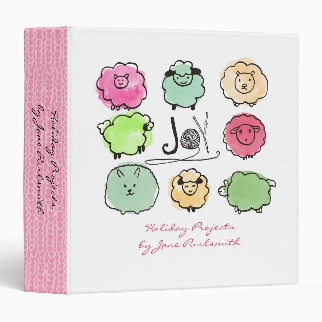 Doodle sheep angora knitting crochet  Christmas 3 Ring Binder (Front/Spine)