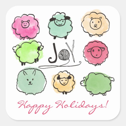 Doodle sheep angora knitting crochet  Christmas Square Sticker