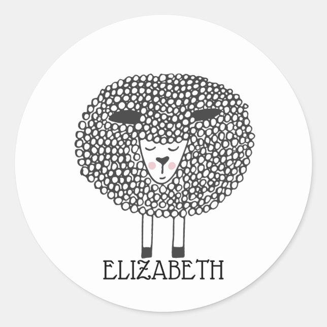 Doodle Sheep Personalized Classic Round Sticker (Front)
