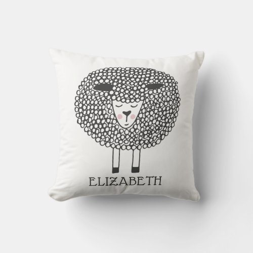 Doodle Sheep Personalized Throw Pillow