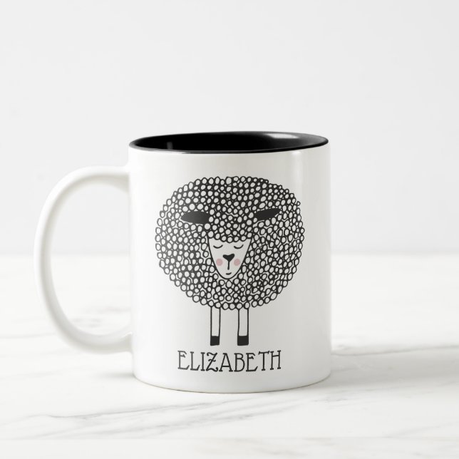 Doodle Sheep Personalized Two-Tone Coffee Mug (Left)