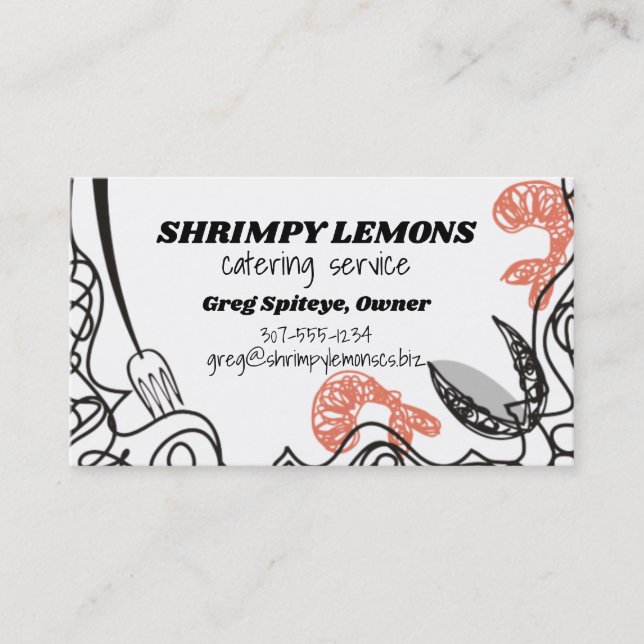 Doodle shrimp seafood chef catering business card (Front)