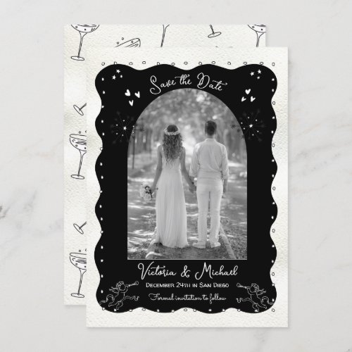 Doodle Sketch Cherub Funky Save the Date Arch Invitation