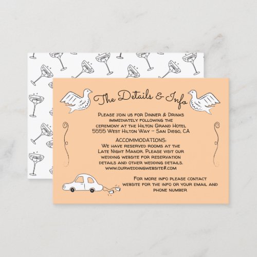 Doodle Sketch Funky birds Wedding Details Info Business Card