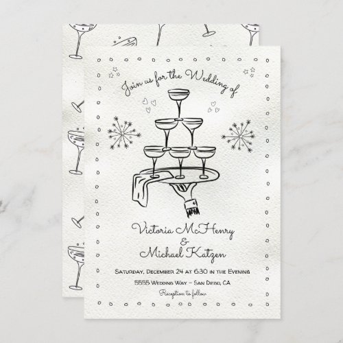 Doodle Sketch Funky Champagne Wedding Invitation