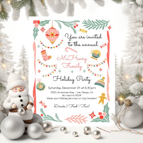 Doodle Sketch Funky Christmas Holiday Party Invitation