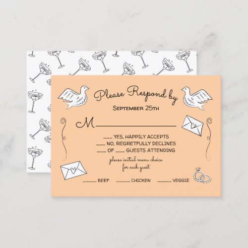 Doodle Sketch Funky love birds wedding rings RSVP Business Card